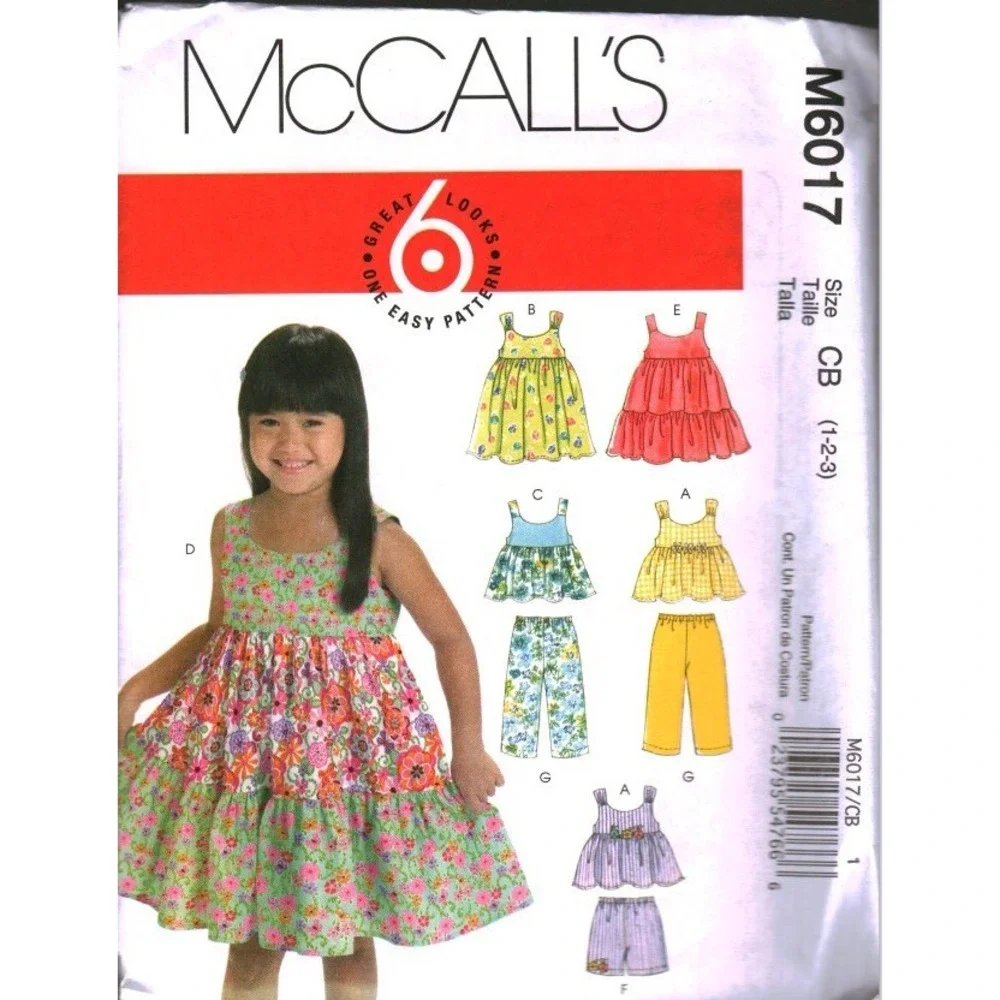 McCall's M6017 Sewing Pattern Toddler Childrens Dress Top Pants Shorts Sz 1-2-3